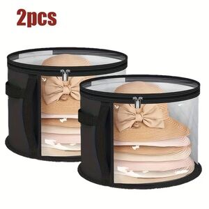 2 Large Transparent Hat Storage Black Carrying Case Holds up to 7 Hats
